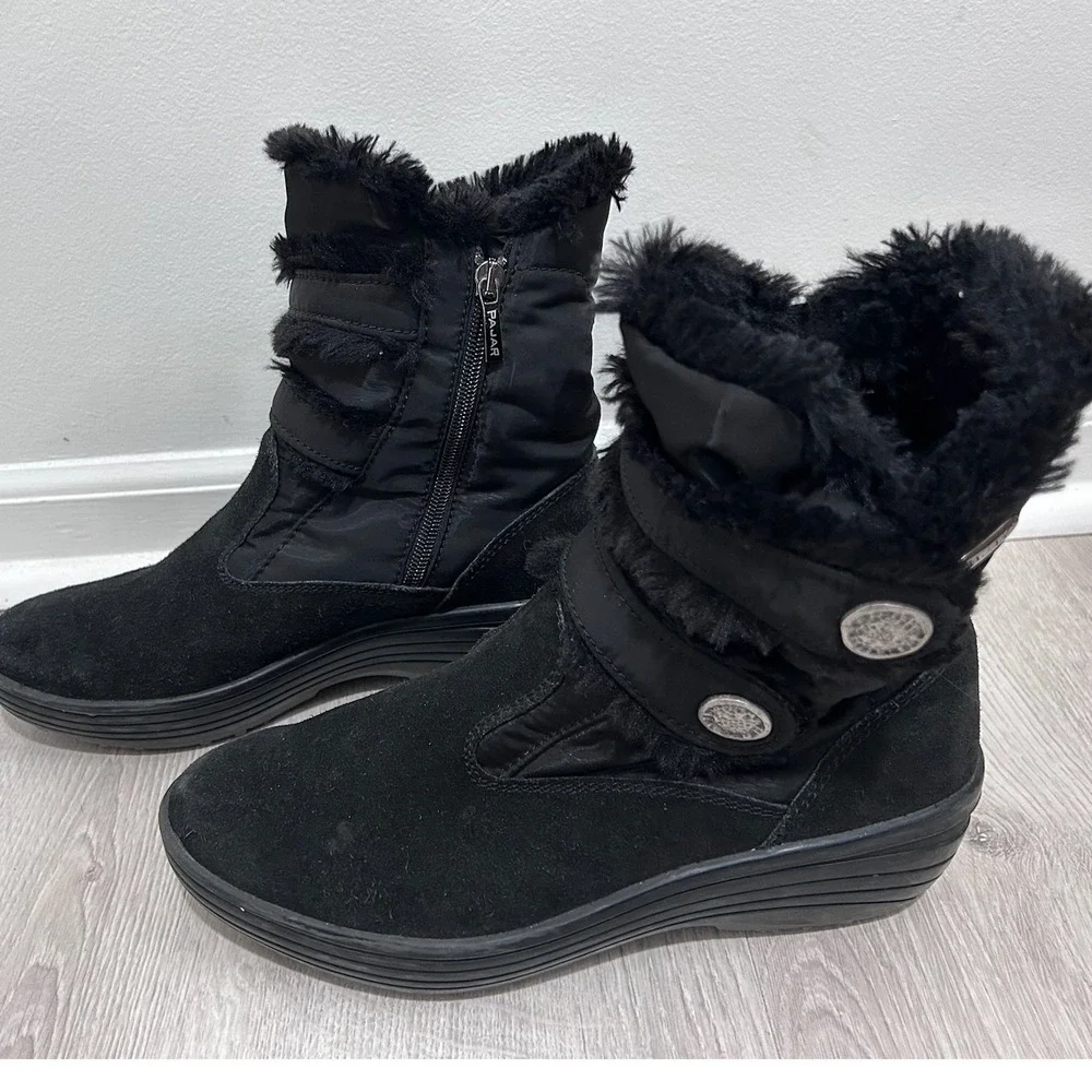 Pajar Canada Women Black Suede Nylon Faux Fur Winter Snow Boots Size 40 9.5
